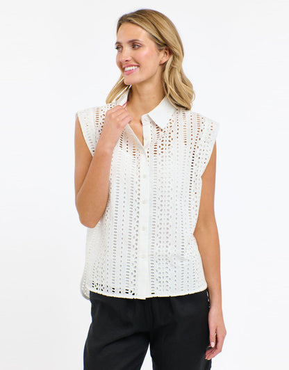 Casey Embroidered Top - White