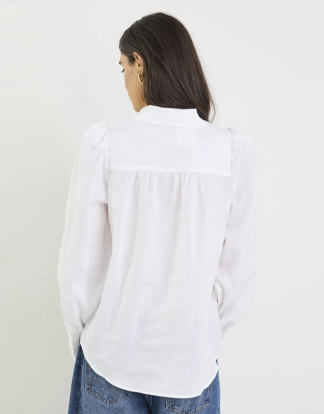 Zinnia Lace Trim Long Sleeve Shirt - White