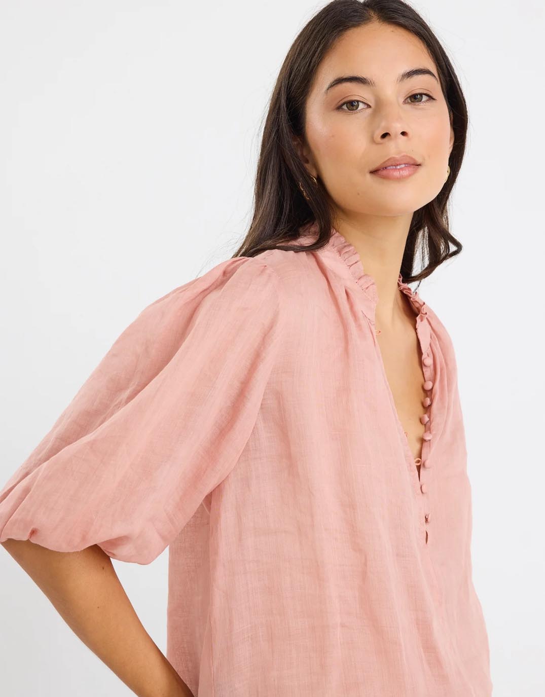 Closure High Neck Buttoned Top - Blush