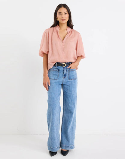 Closure High Neck Buttoned Top - Blush