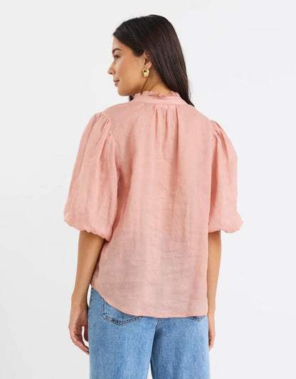 Closure High Neck Buttoned Top - Blush